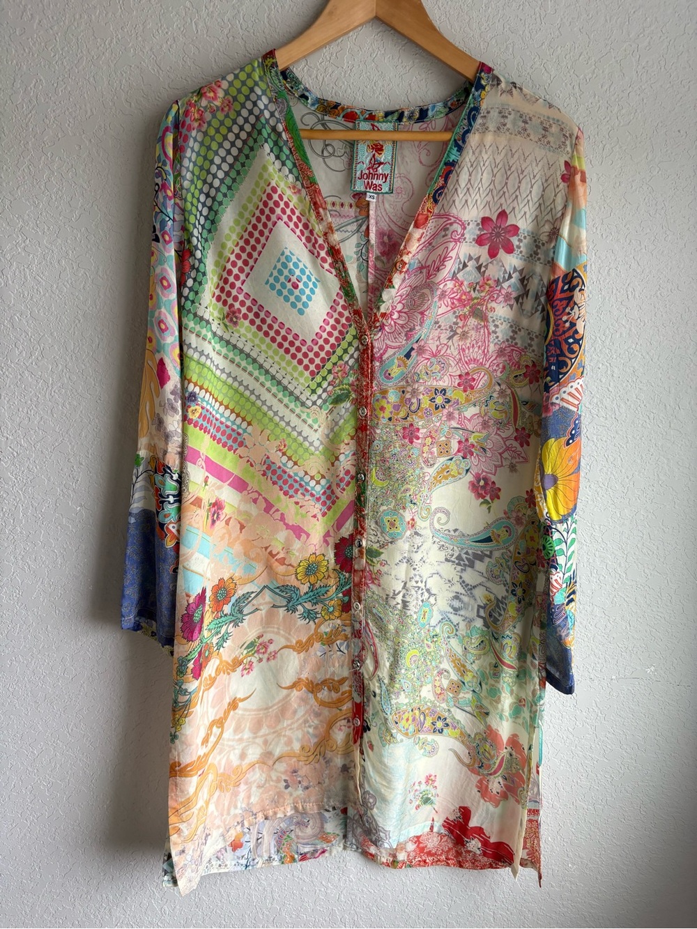 Johnny Was Mixed Print Boho Tunic Beach Cover Up XS Cotton Rayon